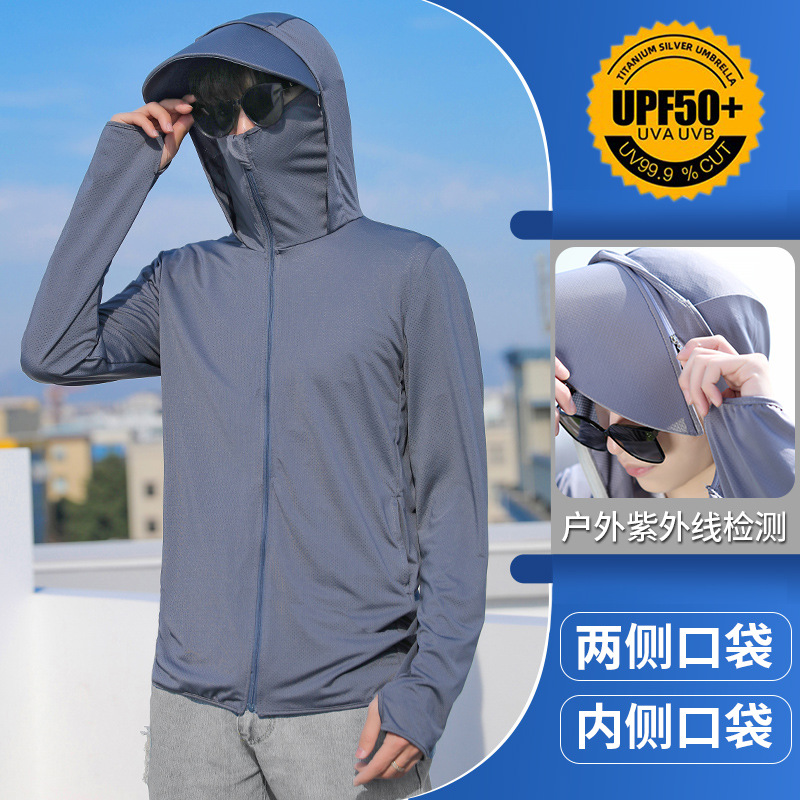 Sun Protection Clothing for Men, Ice Silk 2026 New Model, Uv Protection, Thin, Breathable, Cool-Feeling, Large Brim Fishing Jacket
