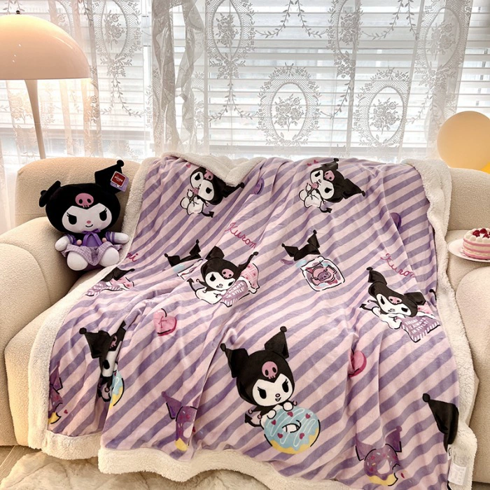 Многофункциональное одеяло Sanrio (Sanrio) Kuromi & Hello Kitty, бархатная молочная флисовая ткань с молнией, 100×150–200×230 см