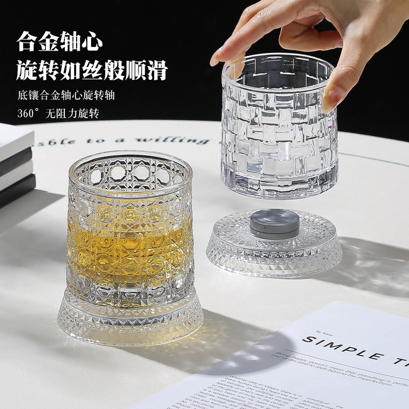 Glass Cup with Glowing Light, Crystal Whiskey Glass, Classic Liquor Cup, High-End Ice American Latte Coffee Cup