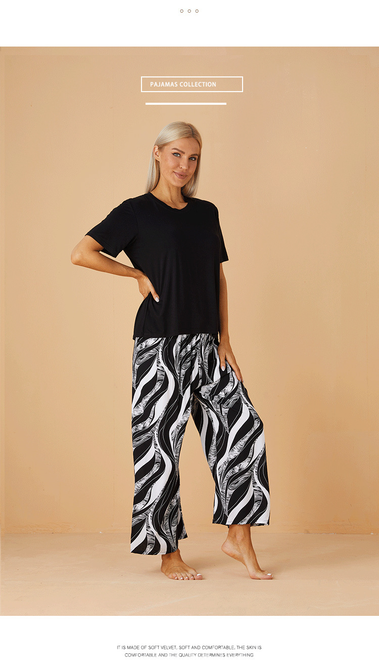 Pajamas Lingerie Type Home Women's Casual Color Block Plant Modal Pants Sets Pajama Sets