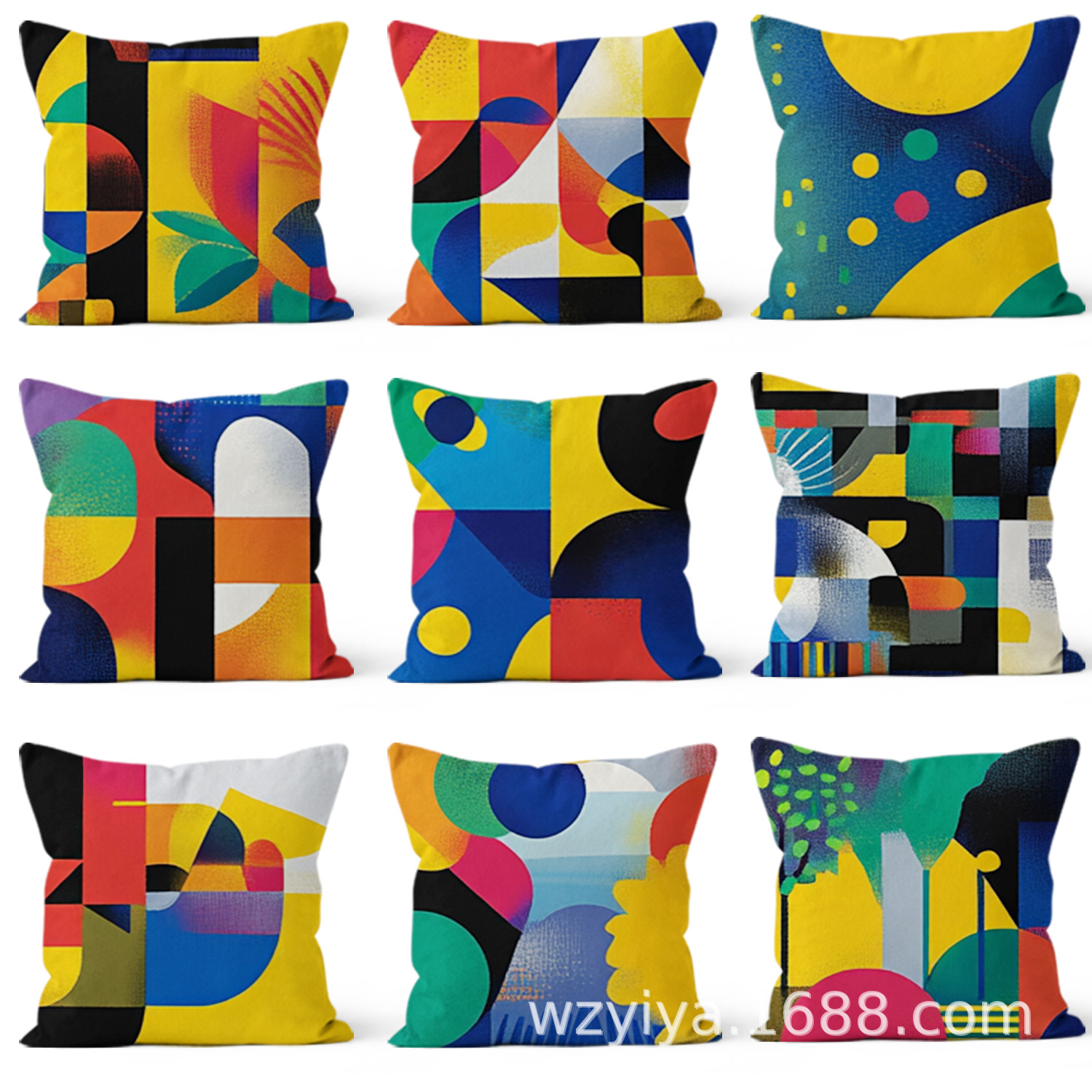 Amarillo azul pop almohada abstracción geométrica automóvil protector de cintura almohada de decoración de sofá de oficina almohada de almuerzo