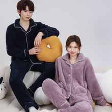 泡泡绒冬季保暖睡衣珊瑚绒加厚可外穿家居服法兰绒情侣套装男女款