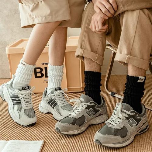 Leung Wing-wah men's ribbed socks for autumn and winter, solid color terry socks, Japanese retro sports couple's cotton socks, mid-calf socks