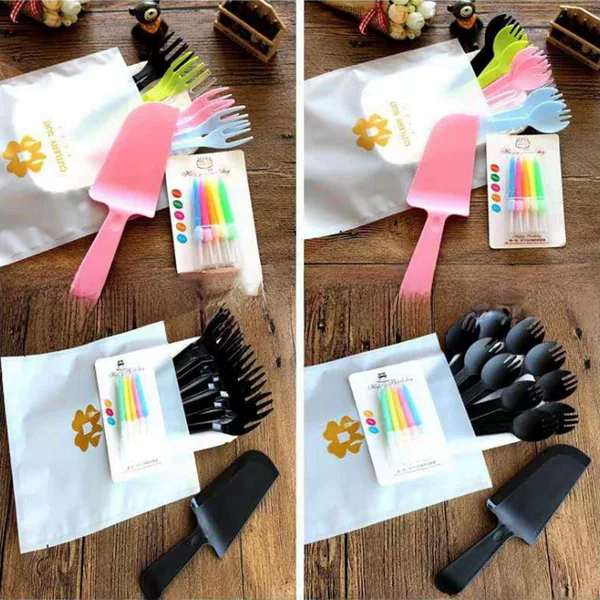 Four-in-one cake tableware set disposable cake knife and fork plate set birthday knife and fork plate source manufacturers