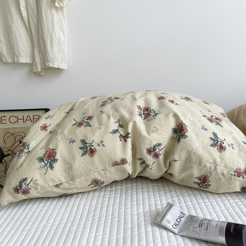 ins retro style small floral cotton pillowcase solid color cotton washed cotton pillowcase wholesale group purchase seamless shipping