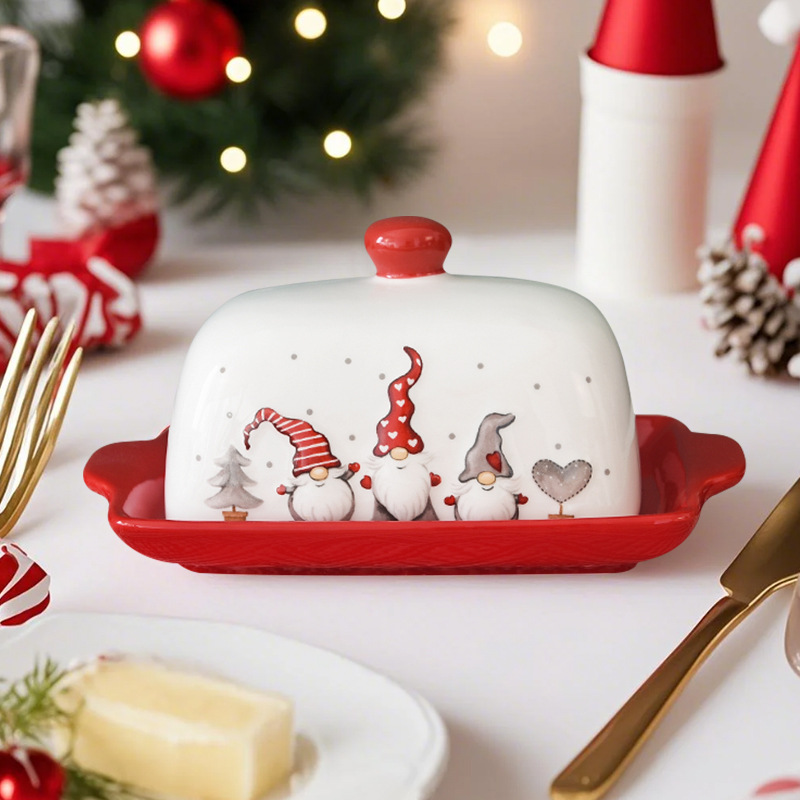 Plato para Mantequilla de Cerámica de Navidad para Postres y Comida