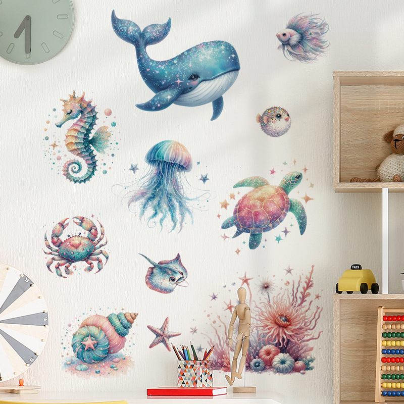 Ocean Fish Stickers Cross Border Amazon Whale Decorative Wall Stickers Room Bedroom Bathroom Wall Mural Sticker