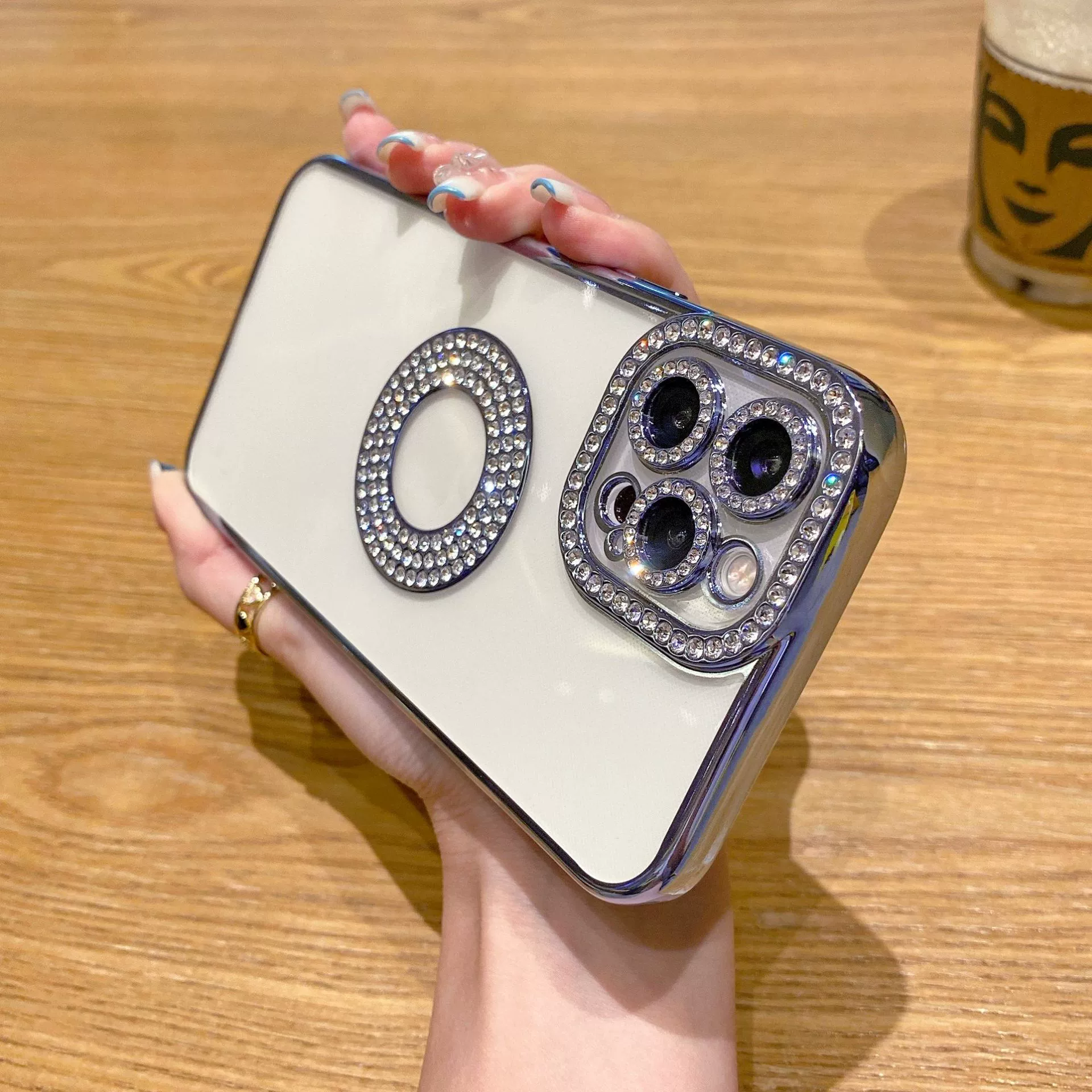 Чехол для телефона (Apple), совместим с линейкой iPhone 11–16, рама из камня-бриллианта и держатель-кольцо
