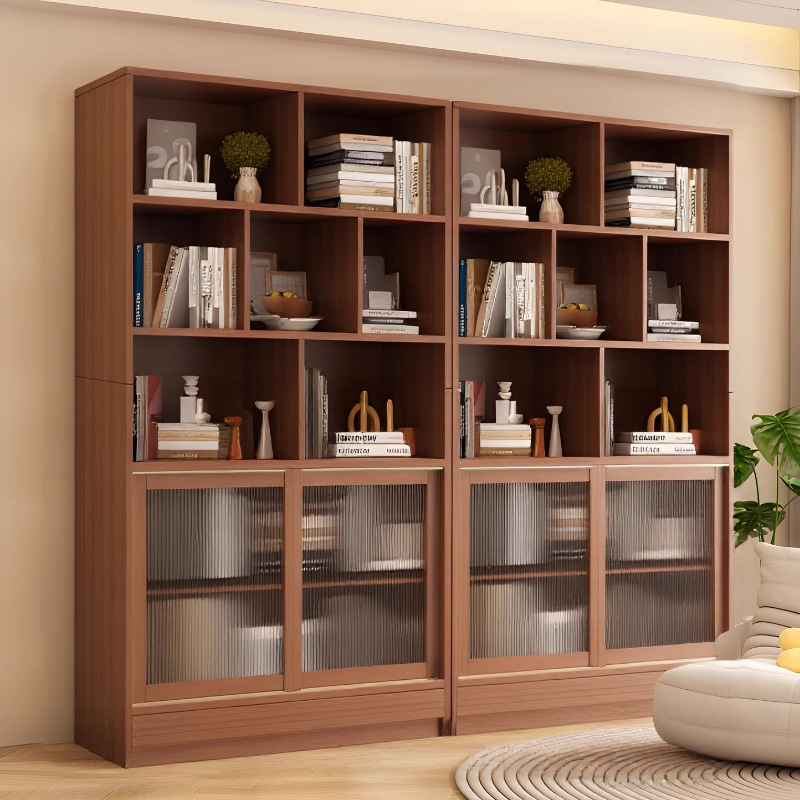 Solid Wood Bookcase, Simple and Freely Combinable Grid Cabinet, Vintage Living Room Display Cabinet, Study Room Floor Cabinet, Storage Cabinet