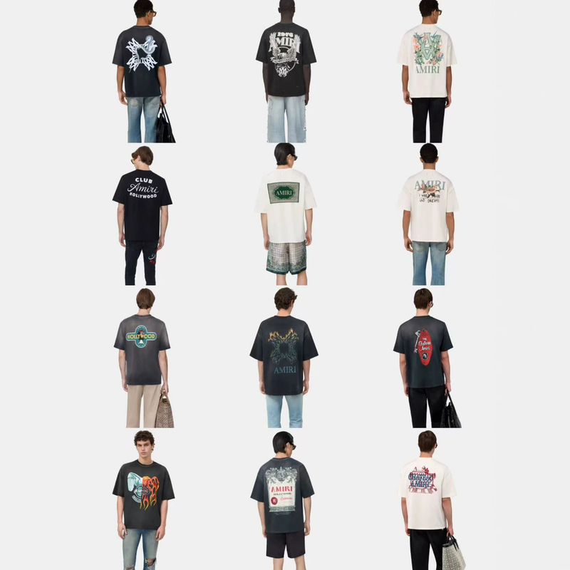 Trendy Brand Amr Short-Sleeved Casual Street Style Versatile Off-Shoulder Wide-Fit Unisex Summer T-Shirt with Large Graphic Design on the Back Trendy Brand Amr Short-Sleeved Casual Street Style Versatile Off-Shoulder Wide-Fit Unisex Summer T-Shirt with Large Graphic Design on the Back