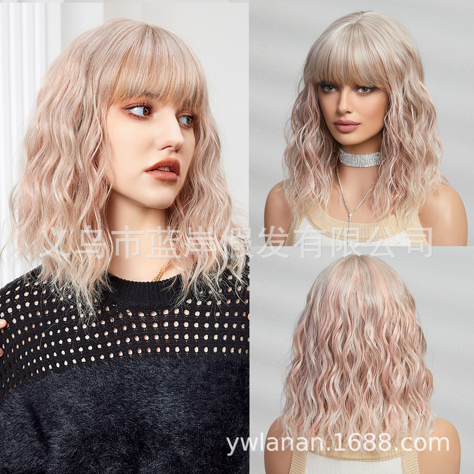 Shein transfronterizo europeo y americano Peluca de pelo corto de las mujeres de la cubierta de la cabeza completa de simulación de lana natural pequeña fábrica de pelo rizado corto rizado en stock