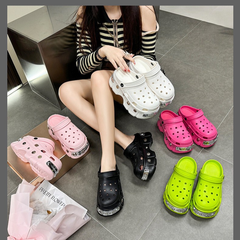 Paris New Style Women's Eva Punk-Style Platform Sandals with Metal Studs, Fashionable Clogs with Closed-Toe Design