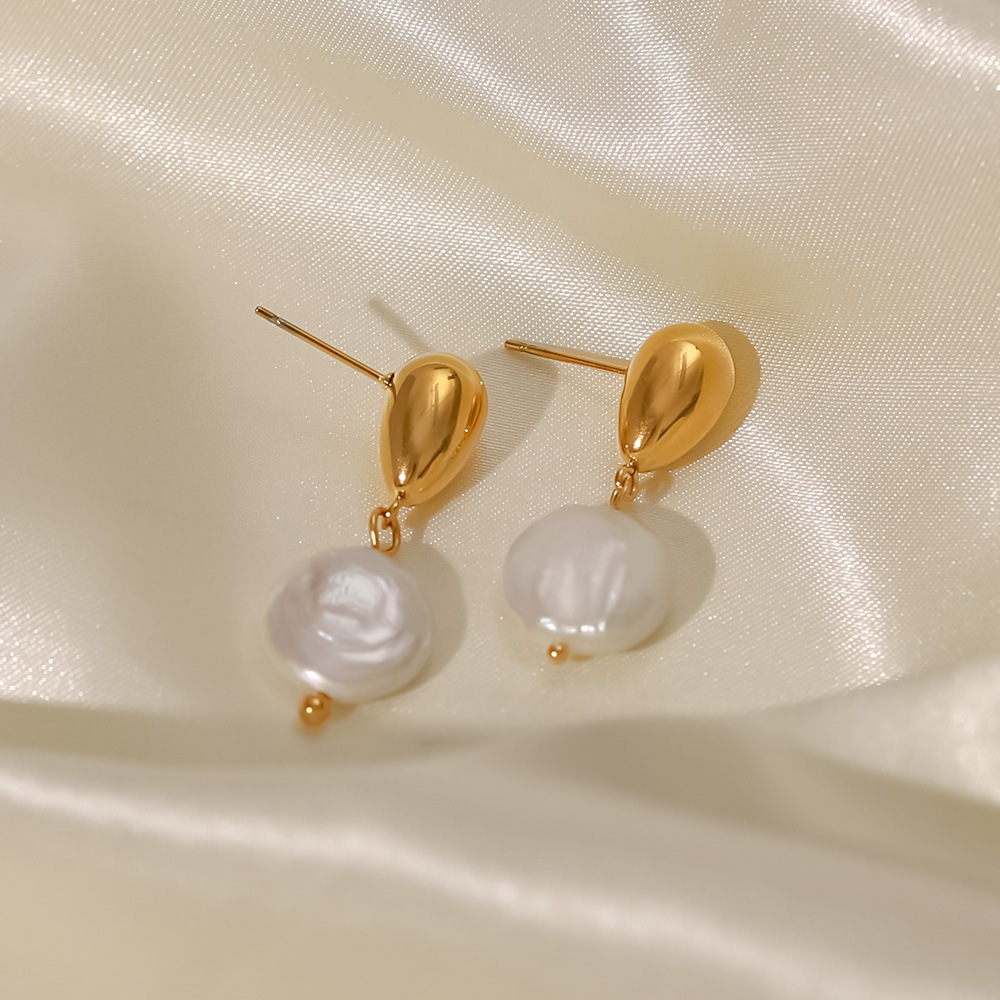 Elegant Geometric Stainless Steel Earrings Gold Plated Pearl Stainless Steel Earrings