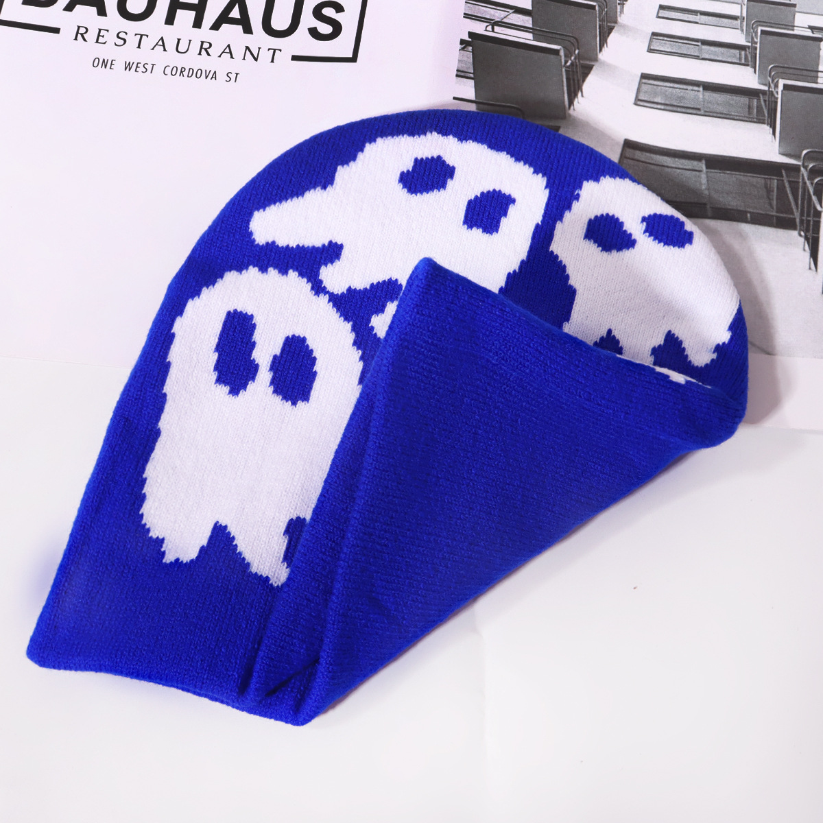 Chapeau tricoté jacquard tendance pour fête d'Halloween, chapeau en laine chaud pour protection des oreilles de la rue_voghion.com