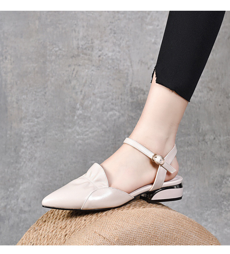 Sandal nữ da thật mũi nhọn quai ngang gót thấp 5 cm đế mềm — Màu mơ cao gót 5 cm chi tiết 16