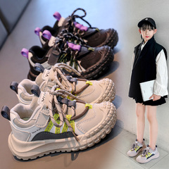 儿童运动鞋男童时尚撞色老爹鞋2025秋季韩版女童榴莲底户外休闲鞋
