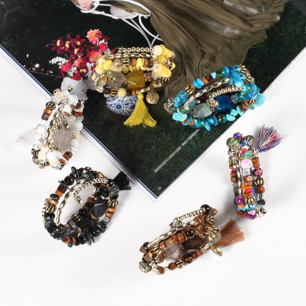Crystal women's bracelet artificial crystal tassel agate stone multi-layer bracelet wholesale
