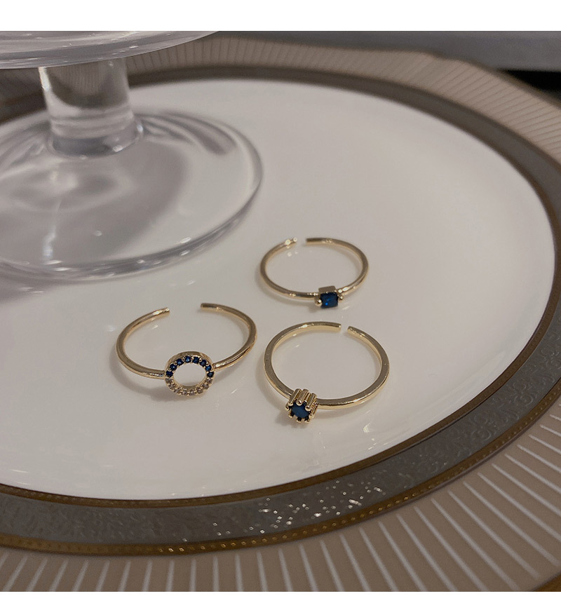 Retro Geometric Copper Inlay Zircon Open Ring 3 Piece Set