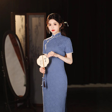 新品2025夏新款棉麻提花双层旗袍中长款日常修身改良女旗袍裙修身