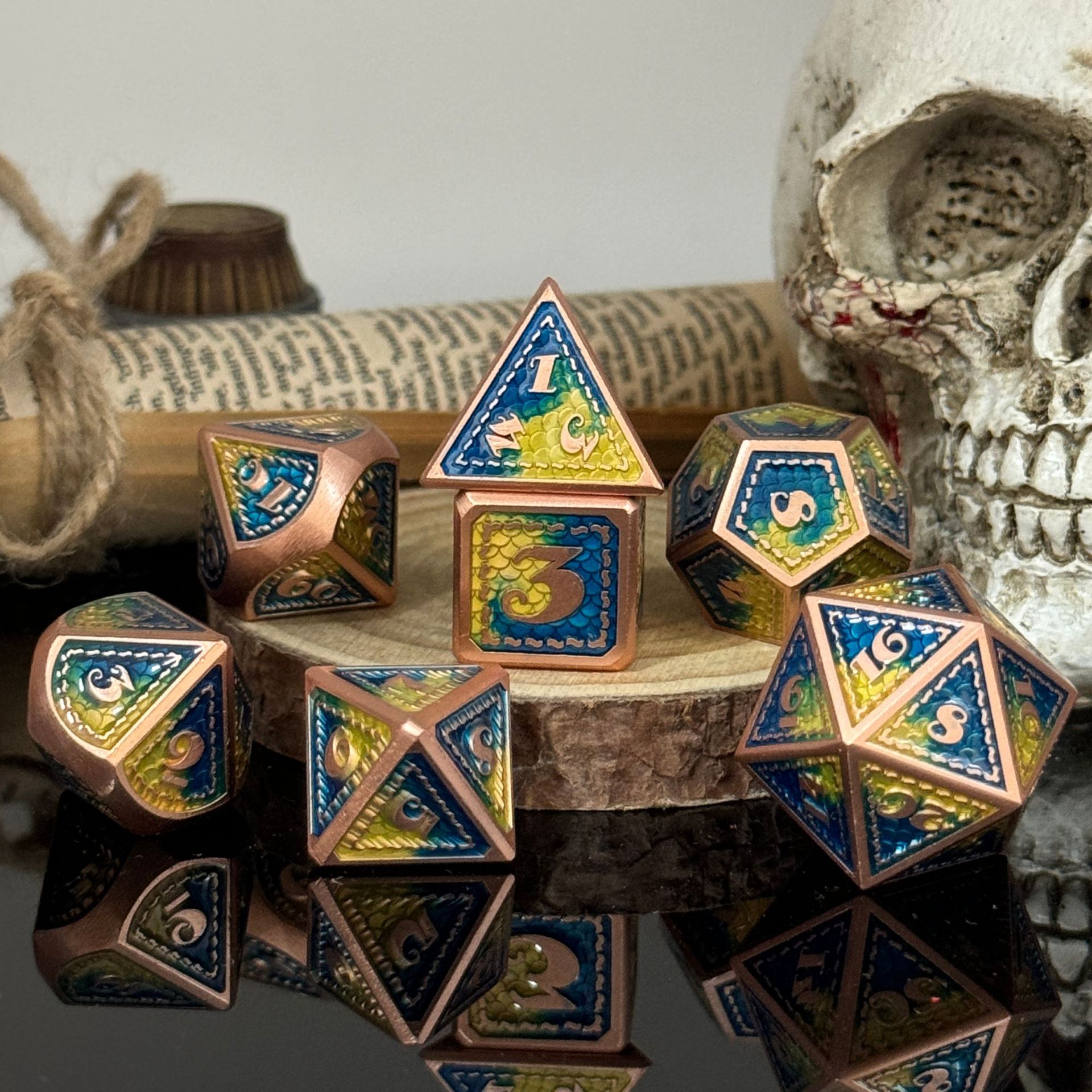 Dados de metal dnd dragón y mazmorras juego de mesa juego de dados sólidos trpg running ground poliedro cromado