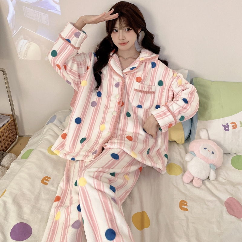 잠옷 여성의 가을 겨울 플란넬 두꺼운 달콤한 귀여운 한국 산호 양털 따뜻한 잠옷 홈 세트