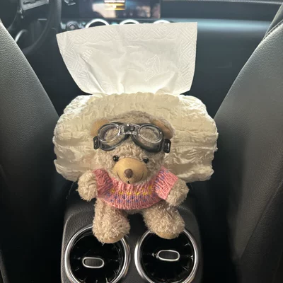 box, decorative accessories, cute cartoon, Car tissue box/set - pink-coated-glasses-little-brown-bear-puff-tissue-box-armrest-box