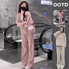 秋の小柄な人のための秋の服装、カジュアルな2025年の新しいファッションの女性用年齢軽減スウェットシャツスポーツスーツの完全なセット