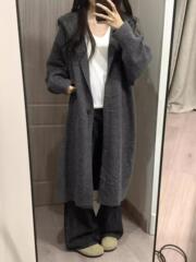 韩系慵懒风连帽长款过膝针织开衫毛衣女秋冬加厚宽松显瘦外套大衣