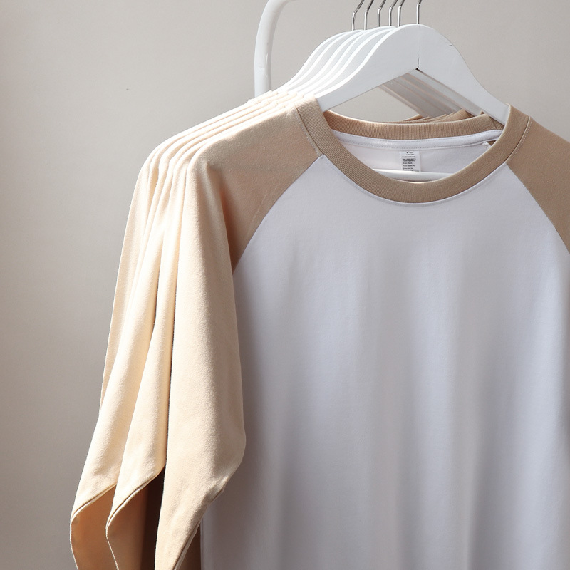 250g Heavy Milk Tea Khaki Raglan Sleeve Pure Cotton Solid Color Long-sleeved T-shirt Men's Loose Female Couple Wear Early Autumn