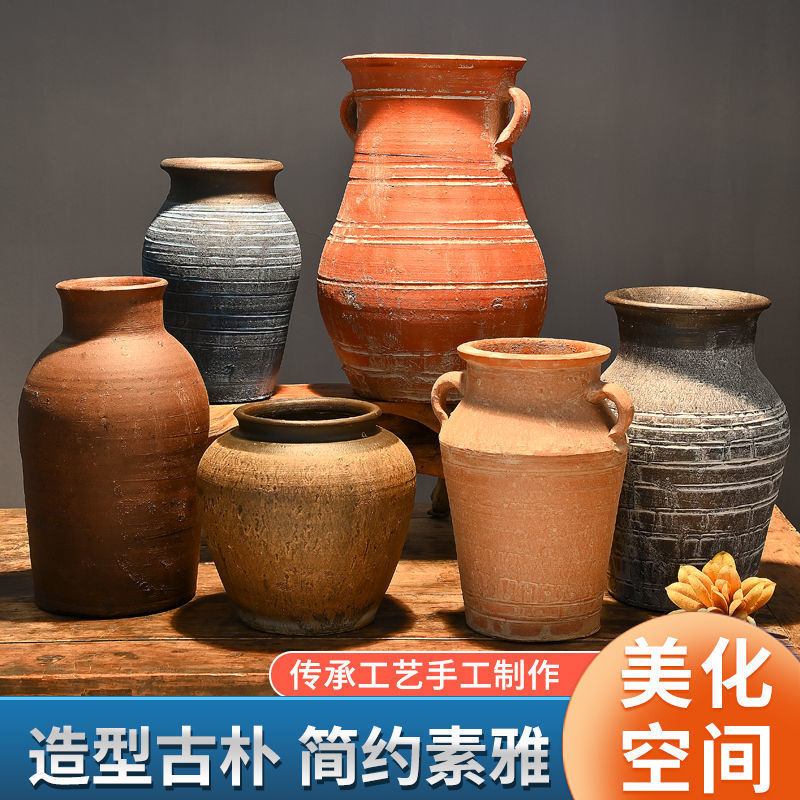 老式土陶盆泥瓦花盆土瓦盆老式土陶罐种树大缸养睡莲的大缸复古瓶|undefined