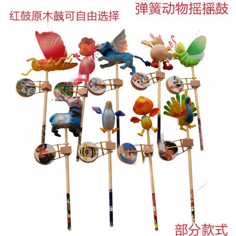 热卖新款木质木头人摇摇鼓 开心木偶手摇鼓 地摊庙会玩具彩绘山东