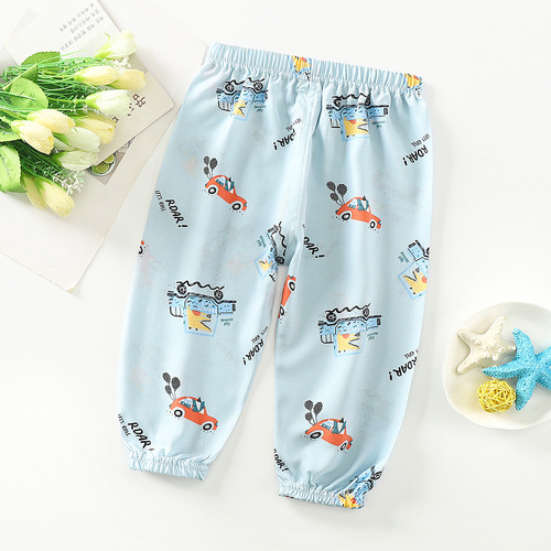 Summer mosquito-proof pants for babies, lantern pants for boys and girls, long pants, cotton fabric, breathable, 9-inch pants, air conditioner pants for children