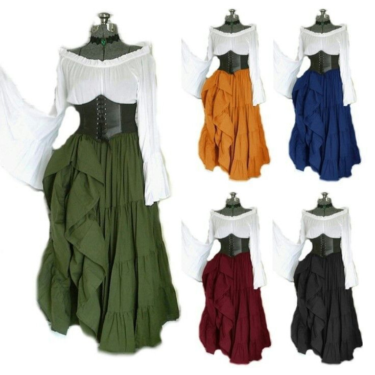 2019Wish New Party European and American Long-Sleeved Dress Women's Renaissance Medieval Clothing