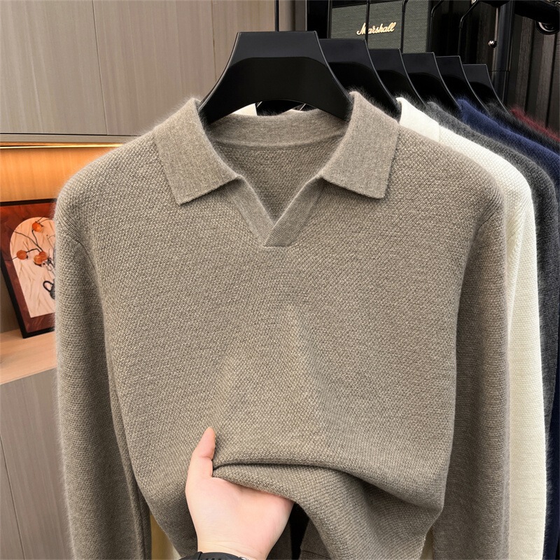 Old Money Style Wool Sweater, Australian Merino Wool, Cashmere, Men's Light Luxury Seagull Collar, Men's Winter Top, Versatile Old Money Style Wool Sweater, Australian Merino Wool, Cashmere, Men's Light Luxury Seagull Collar, Men's Winter Top, Versatile