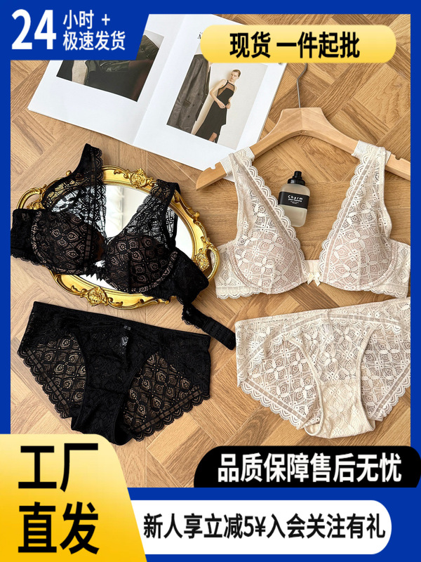 French Lace Sexy Lingerie Set for Women with Small Breasts, Thin Style, Deep V Top, Breathable Vest-Style Bra, 2026 New Style
