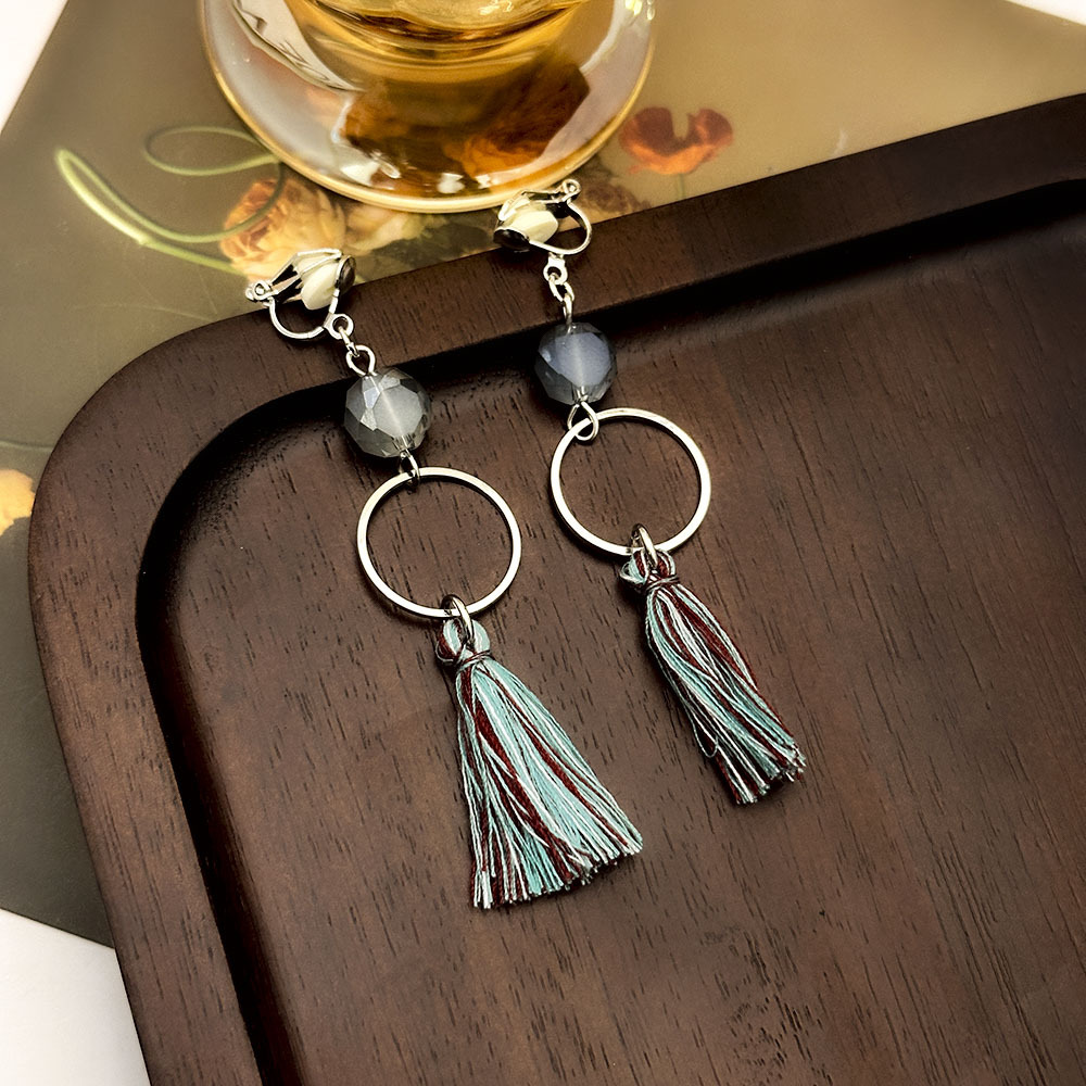 Pendientes de borla larga retro de estilo chino sin orejas perforadas Pendientes de lujo ligero de alta gama Pendientes de nicho de estilo étnico