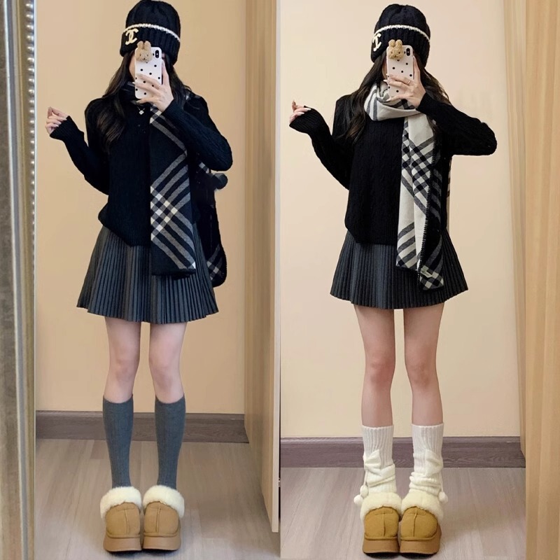 大きいサイズの太ったmmの韓国系の復古の灰色のスカートの女性の春の高い腰はやせていて、光のa字の短いスカートを防ぎます。|undefined