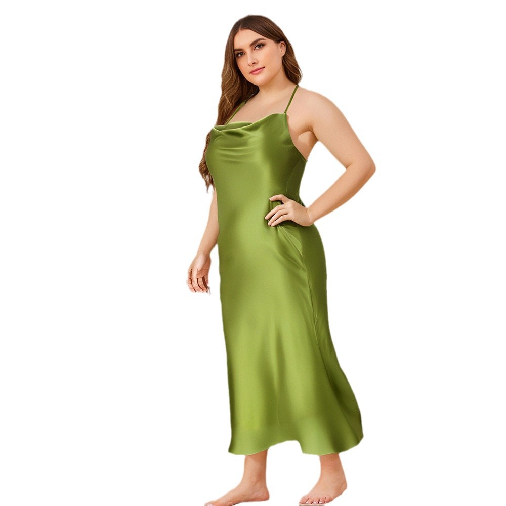 Pijamas de gran tamaño transfronterizos de color sólido de mujeres, cinturón cruzado, vestido de seda de hielo, ropa para el hogar, SQ2216