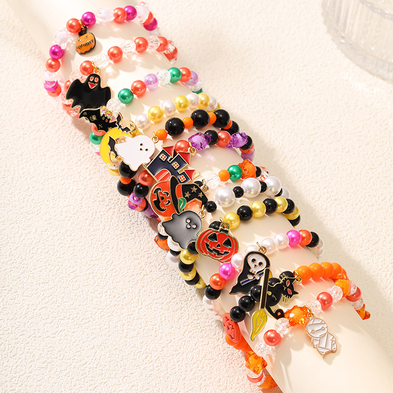 Yunjin nuevo europeo y americano transfronterizo Venta caliente Halloween hecho a mano pulsera de cuentas calabaza fantasma Festival naranja pulsera al por mayor