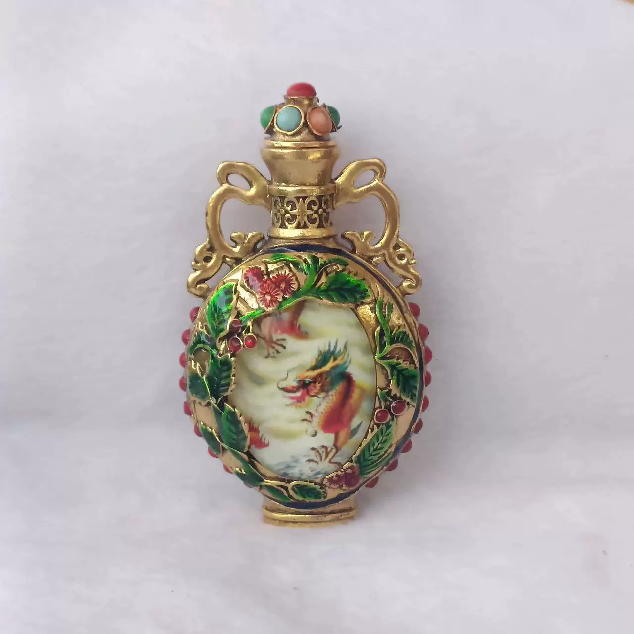 Антикварный Разный Тибетский Античный Драгоценный камень Jiulongxizhu Табачная шкатулка Кулон Античные Старые Ремесла Live