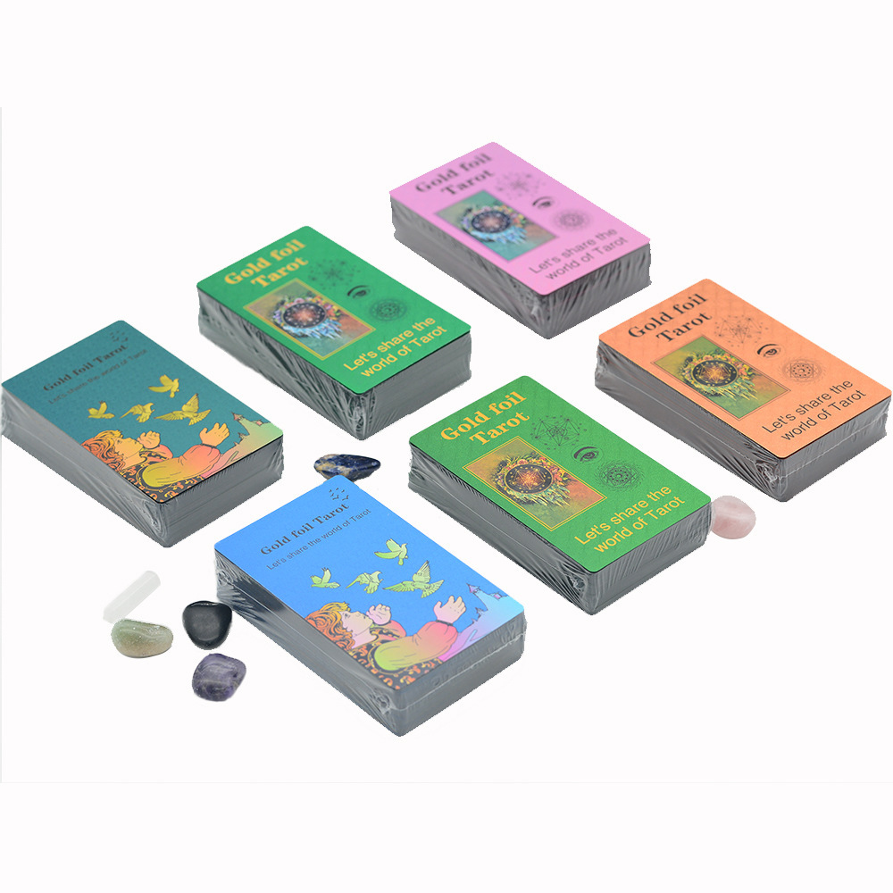Authentic Waterproof Set Tarot Gold Foil Plastic Cards With Instructions Storage Bag Tablecloth Crystal Stone_voghion.com