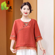 中年女士妈妈夏季新款加肥加大码女T恤中袖宽松中老年女装显瘦薄