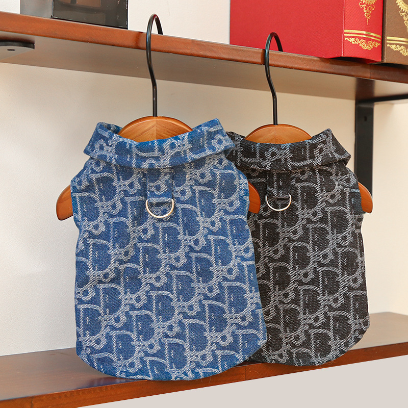 秋冬季宠物衣服小中狗狗猫咪衣服提花牛仔衣比熊泰迪柯基法斗用品