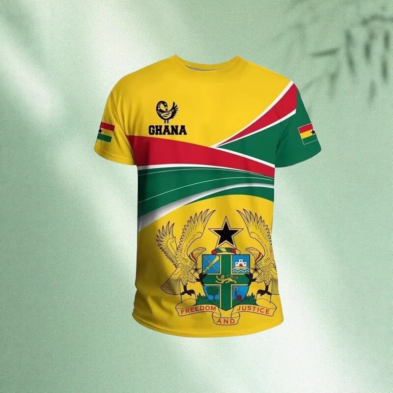 2026 African Ghana T-shirt Fashion 3D Print Men's Casual Round Neck T-shirt Summer Sports Round Neck Short Sleeve T-shirt 2026 African Ghana T-shirt Fashion 3D Print Men's Casual Round Neck T-shirt Summer Sports Round Neck Short Sleeve T-shirt