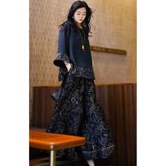 大きいサイズの婦人服、ゆったりとした高級トップスとストレートパンツの2点セット、肉をカバーし、股間をカバーし、痩身スーツ、2025年新作レディース