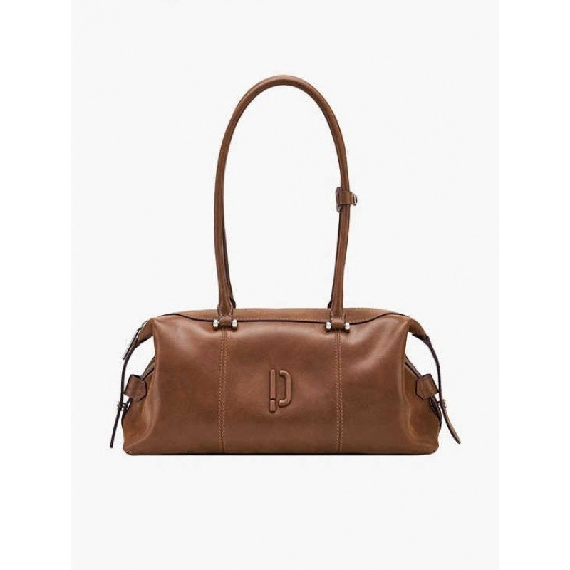 New Vegetable-Tanned Leather Clown Bowling Bag Oil Wax Long Handle Hand-Held Armpit Bag Commuter Shoulder Baguette Boston Bag New Vegetable-Tanned Leather Clown Bowling Bag Oil Wax Long Handle Hand-Held Armpit Bag Commuter Shoulder Baguette Boston Bag