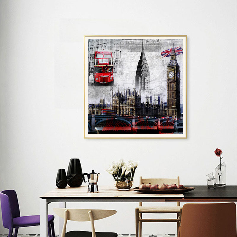 Modern Black And White Red City Street Scenery Bus Bicycle Bedroom Home Decor Painting Core Print_voghion.com