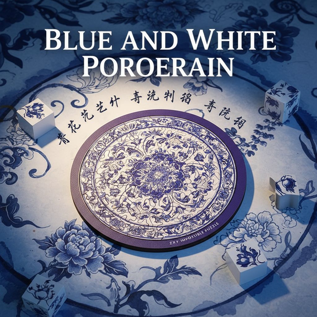 Blue and White Porcelain Flat Puzzle Creative Puzzle Difficult Toy Wooden Flat Ornaments Hanging Painting Educational Board Game