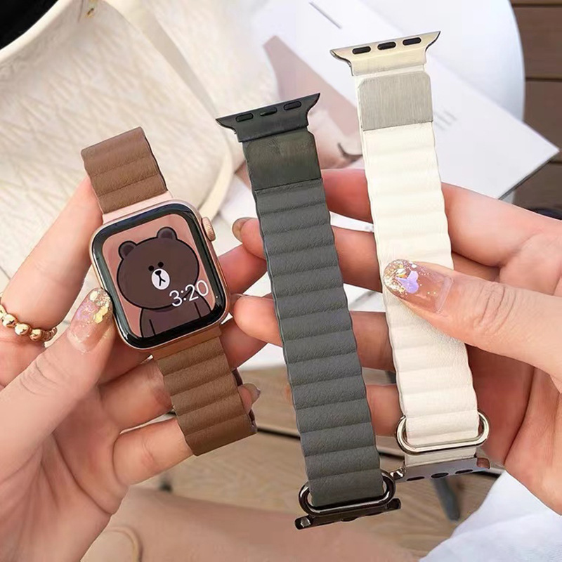 Applicable Apple Watch 8 represents solid color wristband with Apple Watch76se54 reverse buckle magnetic leather loop