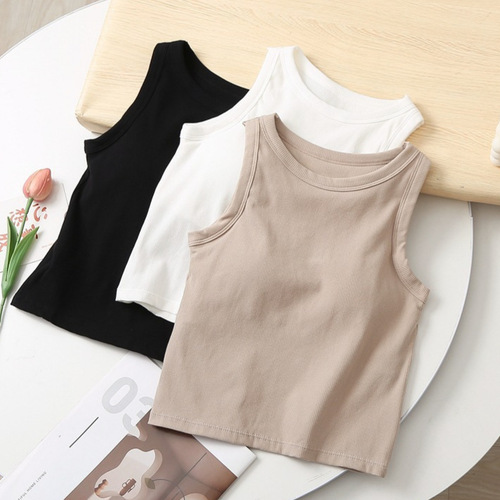 Wholesale trendy women's sleeveless crop top with sexy back design, short style, suitable for layering inside or outside, slim-fit and navel-baring.